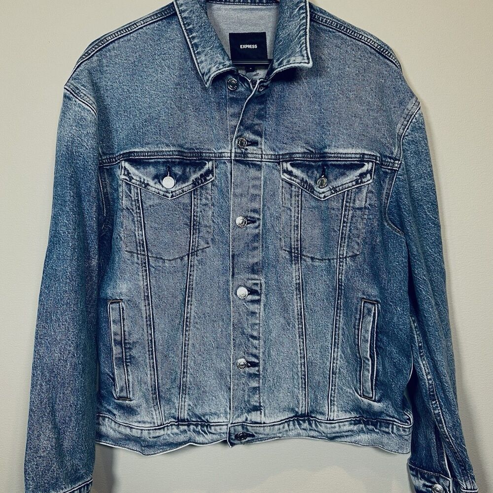 Classic Blue Denim Trucker Jean Jacket Womens M Grunge Basic Casual Express